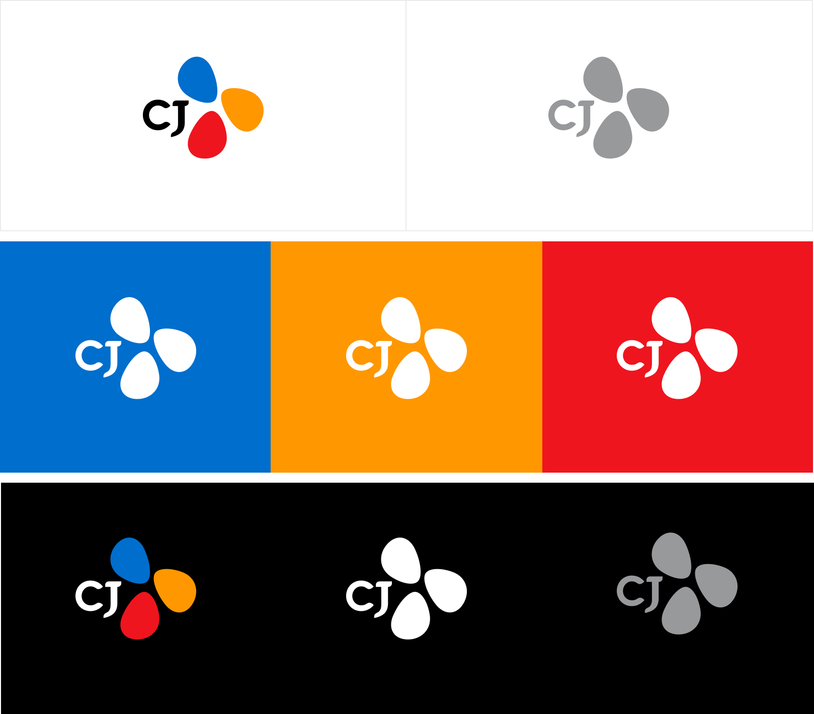 white background - Full color logo, Gray color logo / White color logo - blue background, Yellow background, red background / black background - Full color logo, White color logo, Gray color logo